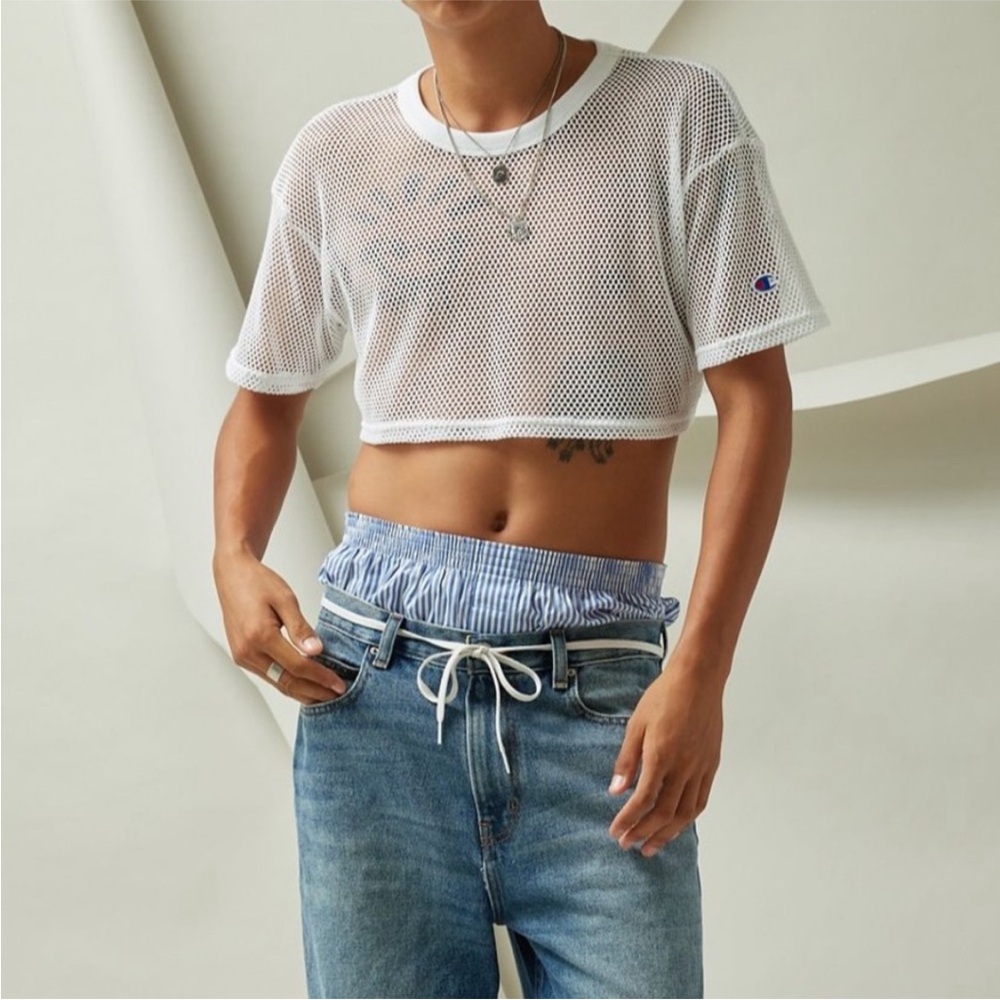 🌼 Champion White Mesh Crop Football Jersey Top